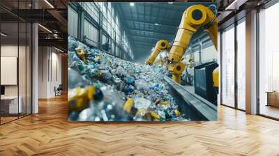 Automated Recycling Sorting System with Robotic Arms and Sensors Efficiently Separating Different Types of Recyclable Materials like Plastic Glass Wall mural