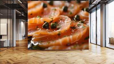 Delicate Slices of Smoked Salmon with Flavorful Capers and Dill Wall mural