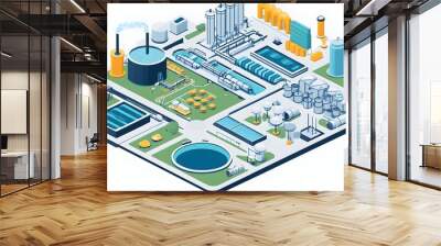 Flat image of a detailed water treatment process diagram on an isolated and minimalist background Wall mural