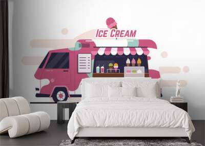 Flat illustration of street ice cream truck. Vector data illustration Wall mural