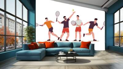 Set of male tennis player vector illustrations. Illustration for website, landing page, mobile app, poster and banner. Trendy flat vector illustration Wall mural