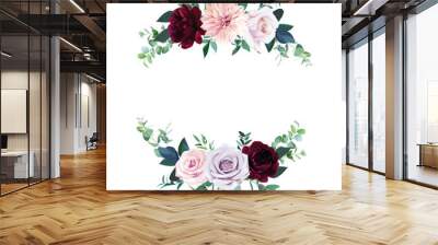 floral arrangements of peony, dahlia, roses and leaves. Botanic decoration illustration for wedding card, fabric, and logo composition Wall mural