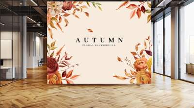 hand drawn autumn floral border background Wall mural