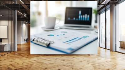 Business Report and Laptop on Office Desk with Coffee Cup Wall mural