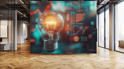 Innovative Lightbulb with Financial Data and Graphs Wall mural