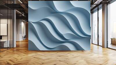 A series of overlapping, layered wavy blue shapes create an abstract, flowing pattern. Wall mural