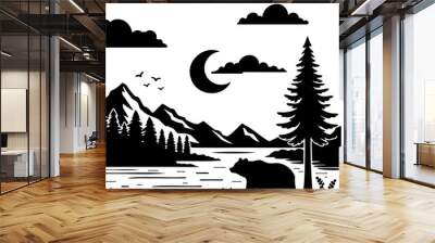 design with silhouette art images of mountain views Wall mural