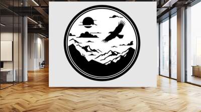 mountain in black silhouette style Wall mural