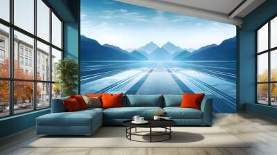 water The road cuts through the mountains to the ocean art background 20:9, ai generative Wall mural