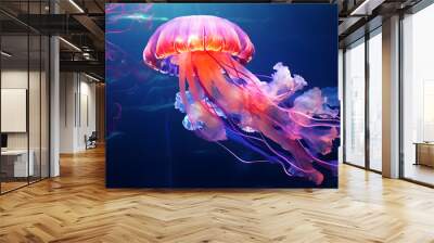 a jellyfish swimming in the clear sea beautiful coral reefs in under the sun, ai generative Wall mural