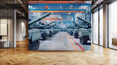 Military tanks in production line at an armament factory. Wall mural