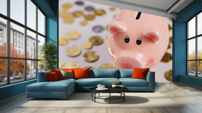 pink pig moneybox and coins 2 Wall mural