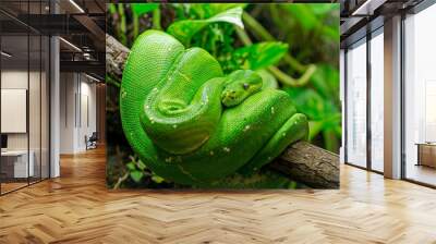 Close-up view of a green tree python (Morelia viridis) Wall mural