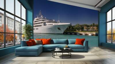 Luxury Yacht in front of tropical island Wall mural