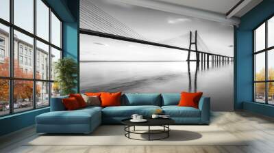 An black and white vision of the bridge Vasco da Gama Wall mural