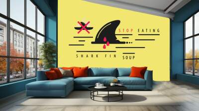 Stop eating shark fin soup vector icon illustration on yellow background Wall mural