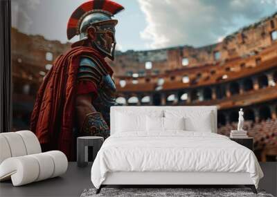 A gladiator stands in the center of an empty colosseum Wall mural