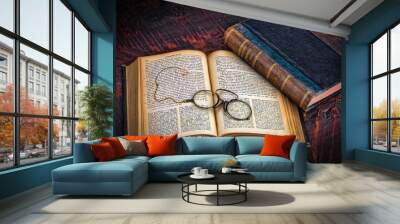 two old books with glasses Wall mural