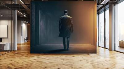 Businessman CEO manager walking. Back view of man in suit. Wall mural