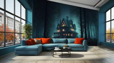 Scary haunted house in the dark forest. Halloween concept. Wall mural