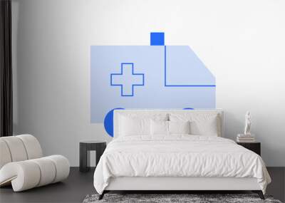 Geometric ambulance illustration in flat style design. Vector illustration. Duotone blue. Wall mural