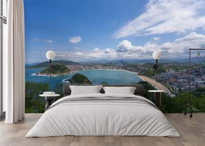 Panoramic view ove the Basque city San Sebastian and the bay of La Concha under a blu sky, Spain Wall mural