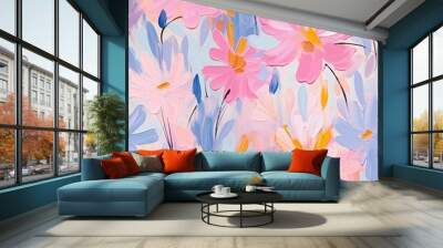 Acrylic illustration of bright summer colors, seamless pattern with acrylic flowers Wall mural