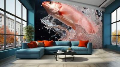 Fresh fish and water splash,created with Generative AI tecnology. Wall mural