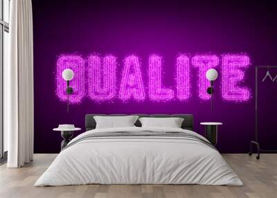 QUALITE - pink glowing text at night on black background Wall mural