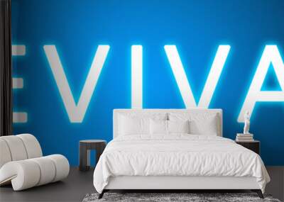 revival - glowing white text on blue background Wall mural