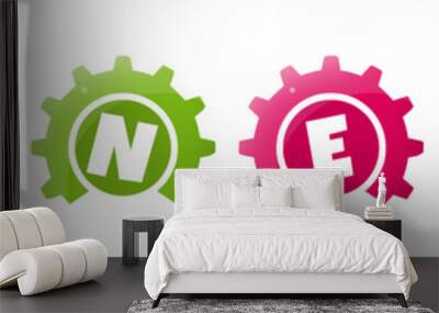 Tenets - text written inside colorful gears on white background Wall mural