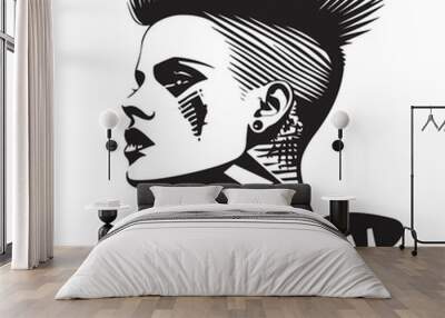  Punk Rock Portrait Stock Vector image. beautiful girl in Punk style Wall mural