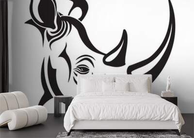 Image of Rhino head on white background illustration of a rhinoceros Wall mural