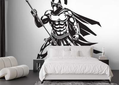 Spartan Warrior with spear and shield isolated on white background Wall mural