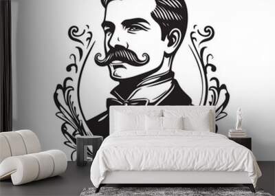 Vintage Portraits of Extremely Handsome Victorian Men With Mustache design logo image vector. Wall mural