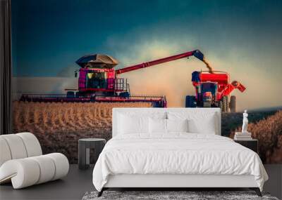 Agribusiness: Harvest Soybean, Agriculture - Agricultural Harverster Machine - Tapurah, Mato Grosso, Brazil. Wall mural