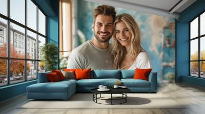 Smiling Couple Enjoying Home Renovation Project Wall mural