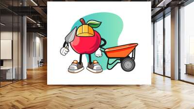 Apple builder mascot design vector. Cartoon character illustration for business, t shirt, sticker. Wall mural