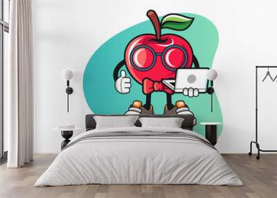 Apple geek mascot design vector. Cartoon character illustration for business, t shirt, sticker. Wall mural