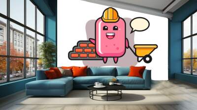 Cartoon character of bubble gum as a builder Wall mural