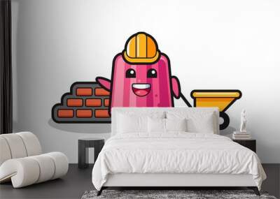 Cartoon character of jelly as a builder Wall mural