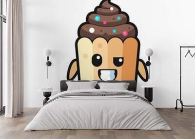 cute cupcake mascot with an optimistic face Wall mural