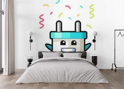 happy electric plug mascot jumping for congratulation with colour confetti Wall mural