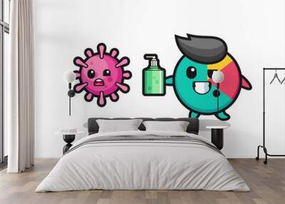 illustration of chart character chasing evil virus with hand sanitizer Wall mural