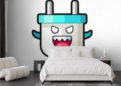 illustration of evil electric plug mascot character Wall mural