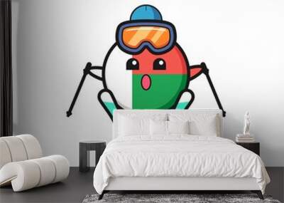 madagascar flag mascot character as a ski player Wall mural