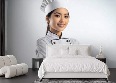 Portrait of a smiling chef in a white uniform  Wall mural