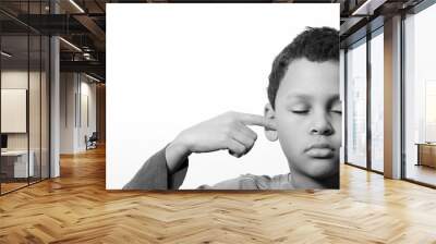 little deaf boy covering his ears with people stock image stock photo Wall mural