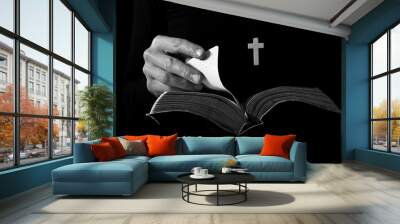 praying with hands together bible learning christianity and the faith of God with people stock phot stock image Wall mural