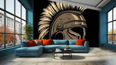 A Golden Spartan Helmet with a Feather Crest Wall mural